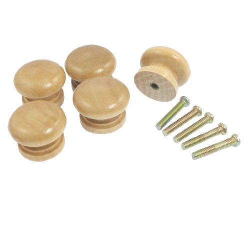 Uxcell 5 Pcs Cabinet Wood Wooden 1.1" Dia Round Pull Knob Handles Beige For Dresser Drawer Wardrobe #TOP7
