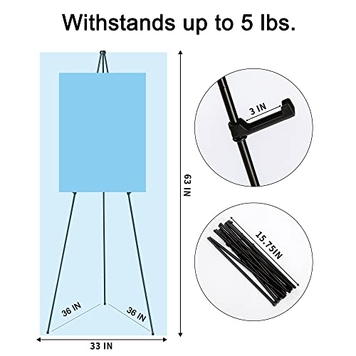 Easel Stand For Display Wedding Sign & Poster - 63 Inches Tall Easels For Display - With Bag Collapsable Portable Poster Easle - Large Floor Adjustable Metal Easel Tripod Black #TOP4