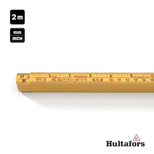 Zollstock Glasfaser 2m mit Zoll- und CM-Einteilung I Hultafors I Made in EU I Langlebiger Gliedermassstab mit Zentimeter- und Inchskala I 200404