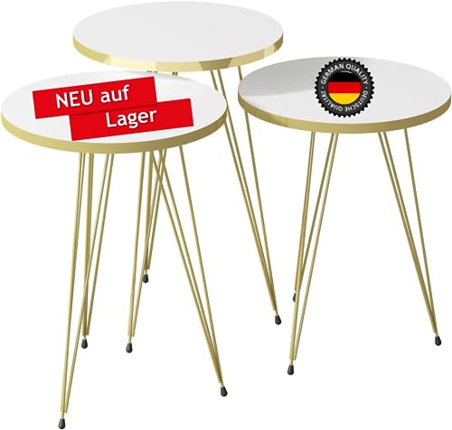 moebel17 5378 EYGD07 - Beistelltisch 3 er Set rund - Kaffeetisch Satztisch...