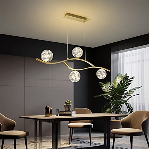 Lustre LED boule de verre avec support doré pour suspension