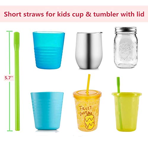 Desheng Drinking Straws - Kids Reusable Silicone Straws for take and toss cups with Cleaning Brush(BPA Free,Short,Narrow,Assorted,Pack of 12)