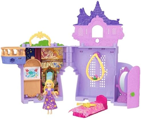 Mattel Disney Prinzessin Rapunzel Storytime Stackers Puppenhaus Spielset | Bewegliche Rapunzel Puppe mit Rock, Pascal Figur und 7 Zubehörteilen, inspiriert von Disney Tangled, JDP6