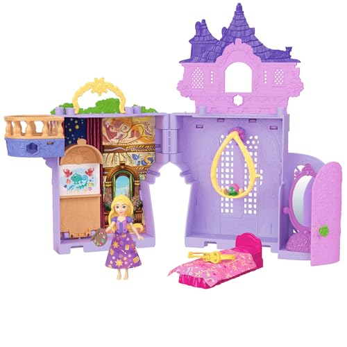 Mattel Disney Princess Spielzeug, Rapunzel Storytime Stackers Puppenhaus-Turm mit Kleiner Rapunzel-Puppe,1 Pascal-Figur und 7 Zubehörteilen, inspiriert vom Disney Film, JDP61