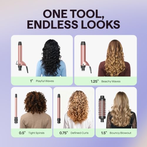 Image of Wavytalk 5 in 1 Curling Wand Set with Curling Brush and 4 Interchangeable Ceramic Curling Wands Wands, Instant Curling Hair Curler, Includes Heat Protective Glove and 2 Clips