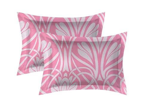 Image of DECORUM Glace Cotton Fitted Bedsheet King Size (72 inchx78 inch)| All Around Elastic| Cotton Feel| 2 Pillow Covers (17 inchx27 inch)| Fits Up to 8 inch Mattress| 220 TC|Soft, Wrinkle-Free| Floral Print-Baby Pink