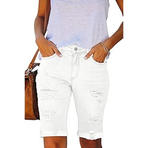 Necooer Damen Casual Ripped Denim Shorts Mittlere Taille Cropped Jeanshose mit Taschen