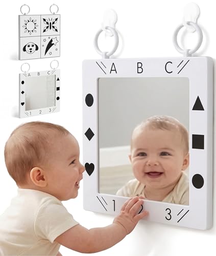 Image of Nurture Smart Baby Mirror for Tummy Time, High-Contrast Sensory Toy | Extra-large 12x12" baby mirror with 9x9" reflective viewing area.
