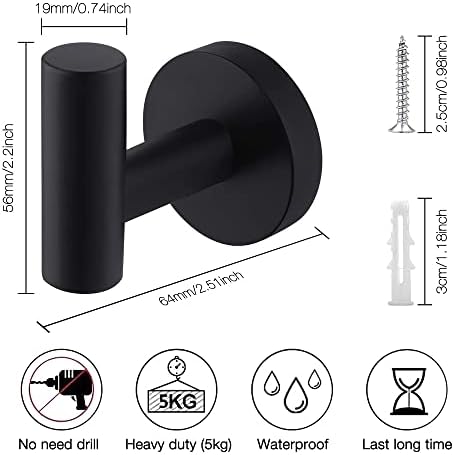 Swetup Black Towel Hooks, 4Pcs Bathroom Towel Hooks Black Wall Hook, Coat Hook Matte Black Robe Hook, SUS 304 Stainless Steel Heavy Duty Door Hooks with Screws for Bathroom Kitchen Hotel Room Office