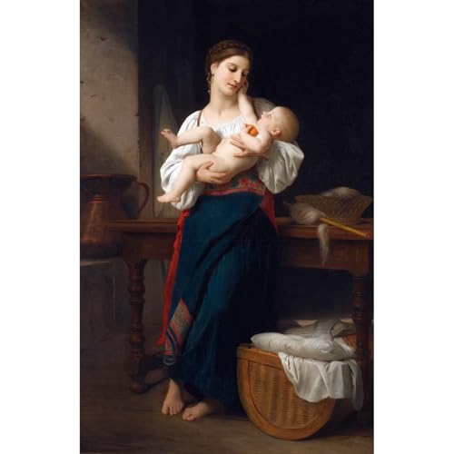 Impression sur toile Bouguereau Premieres caresses grand format pour salon chaleureux