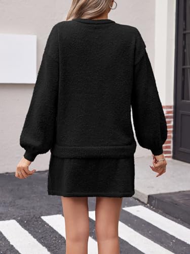 Image of Tankaneo 2 Piece Sweater Sets for Women Long Sleeve Cardigan Outfits Mini Skirts Knit Matching Lounge Set