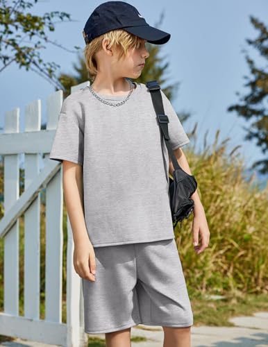 Image of Arshiner Boys Drop Shoulder T-Shirt and Drawstring Waist Shorts Grey 16