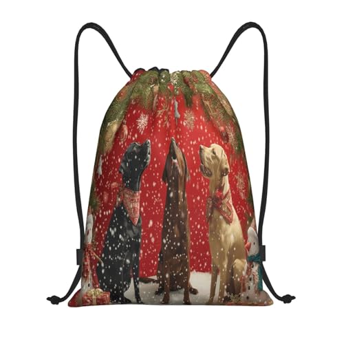 Drawstring Bag, Dogs Wearing Christmas Design Durable Water Resistant For Sport,Travel - Lightweight Sackpack