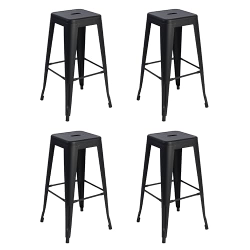Solycarpa Pack 4 Taburete Alto Tolix Metálico Negro Apilable y Resistente. Asiento de Metal Premium para Eventos, Catering y Bares para Barra y Mesa Alta. Diseño Moderno y Ligero.