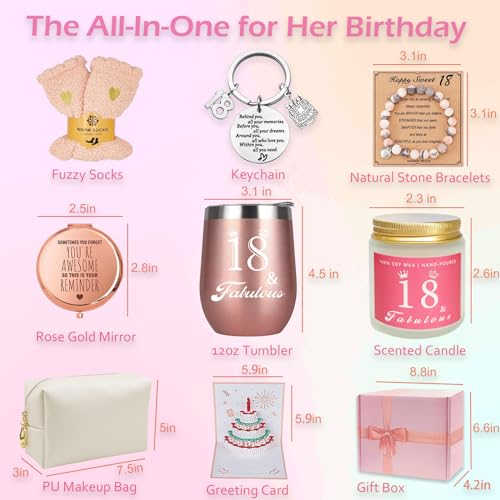Awfrky 18th Birthday Gifts for Girls, Gifts for 18 Year Old Girls Best Friends Female Daughter Sister Her Girlfriend Coworker Bestie Women Birthday Unique