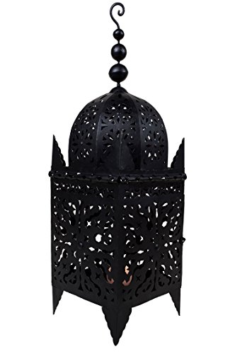 Orientalische Laterne aus Metall Schwarz Frane 100cm groß | Marokkanische Gartenlaterne für draußen, Innen als… – Bild 3