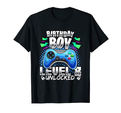 Level 8 Unlocked Video Game 8th Birthday Gamer Gift Boys T-Shirt