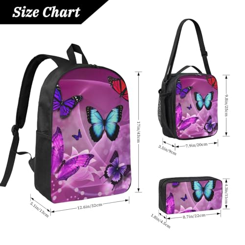 Mochila escolar de mariposas moradas EdWal juego ligero de 3 piezas antidesorden 4