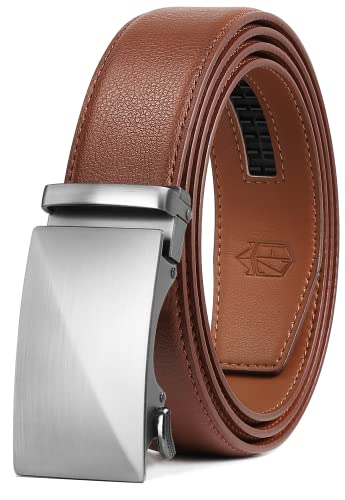 Zitahli Belt Men, Ratchet Belt Dress with 1 3/8" Premium Leather,Slide Belt with Easier Adjustable Automatic Buckle,Trim to Fit Size 40"-46"