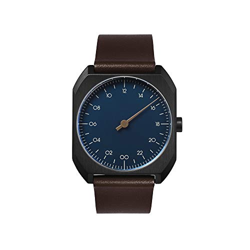 Étui en cuir marron slow mo 16 d'exception et cadran bleu ciel