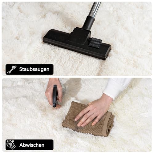 BSGIFT Teppich Hochflor Flauschig Creme 80x150 Läufer, Shaggy Langflor Teppich Wohnzimmer rutschfest für Schlafzimmer Kinderzimmer, Modern Wohnzimmerteppich Bettvorleger High-Pile Carpet