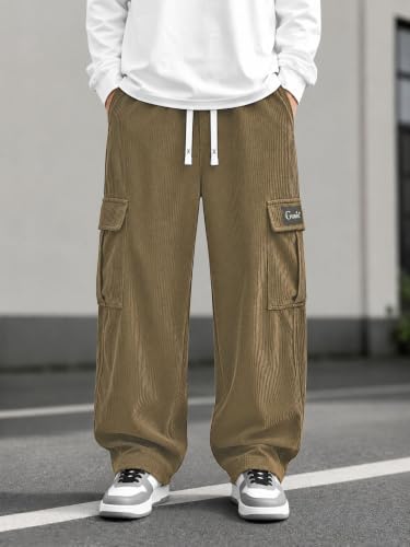 Image of GURIK Men's Cargo Pants, Casual Loose Fit Joggers with 6 Pockets
