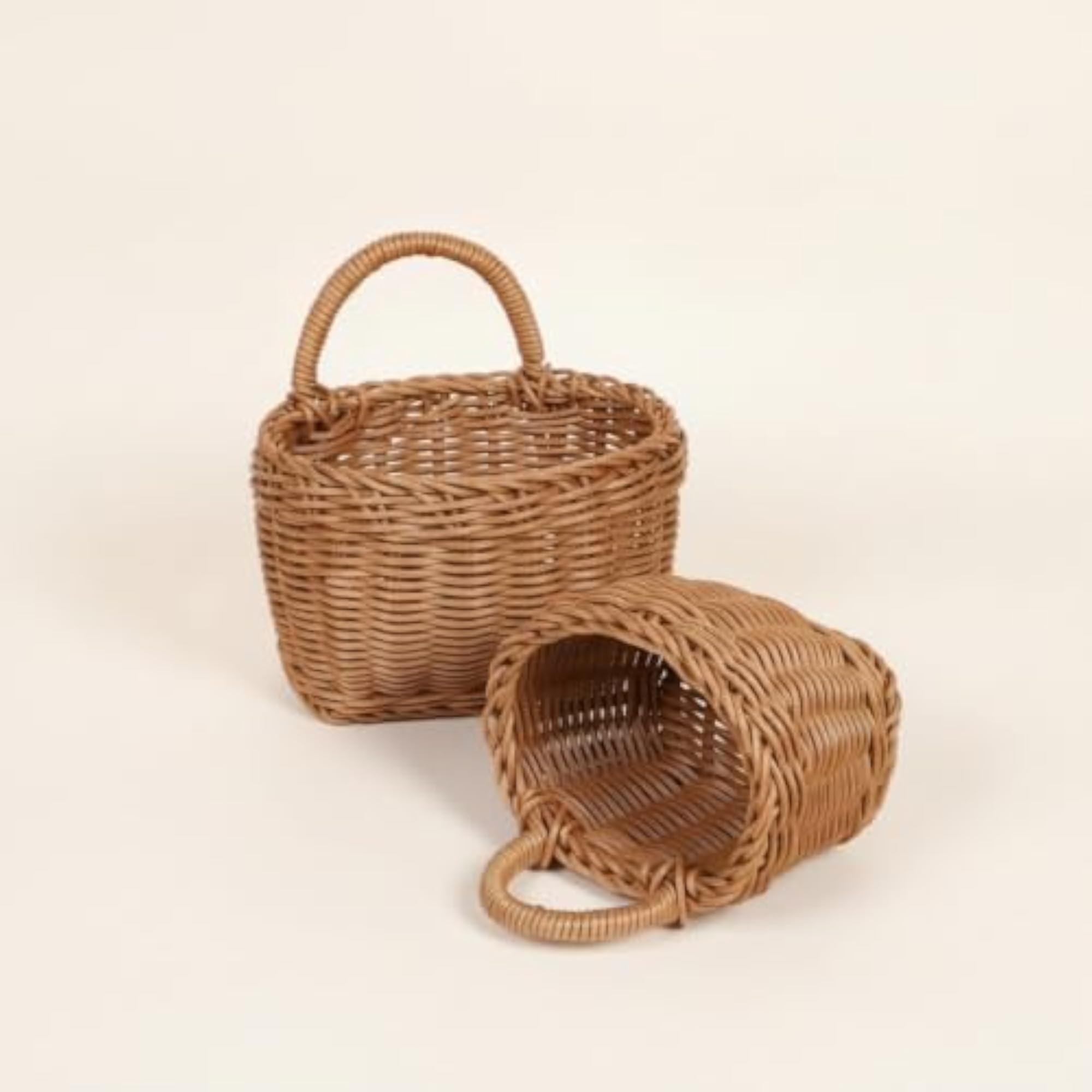 2 Pieces Wicker Woven Basket with Hook for Rustic Storage