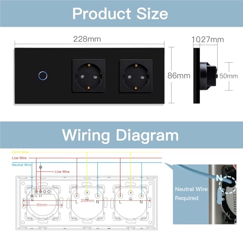 Interrupteur Wifi tactile double avec double prise de courant encastrable
