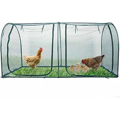 Portable Chicken Run Hen Coop,Walk-in Poultry House,Outdoor Gardening Net,Easy-up Small Animals Enclosure for Protecting Pet and Plant with Metal Frames and 10 Stakes in Backyard and Farm Cover