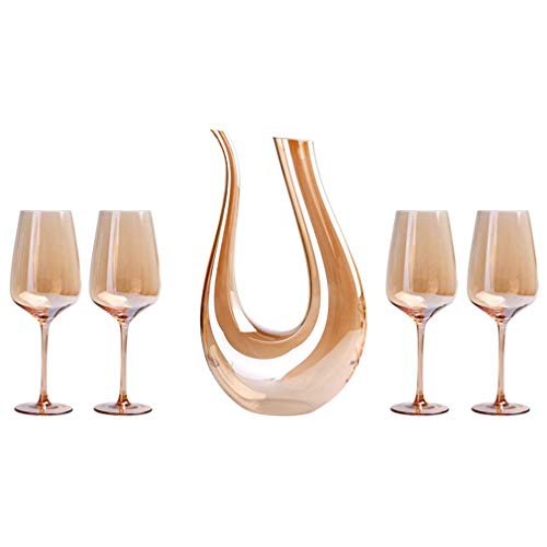 HaoLi Weinbelüfter Dekanter,Goldenes Weinglas-Set Enthält 1,5L Dekanter und 4 Weingläser,100% bleifreies Kristallglas Wein-Sauerstoff-Set,Gold,Dekanter Cover