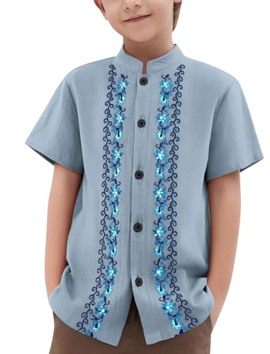 Kids Boys Mexican Guayabera Shirt Button Down Embroidered Shirt Cinco De Mayo Fiesta Shirts Casual