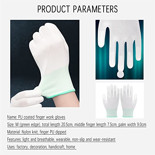 2 Pair Anti Static Antiskid Glove Pu Coated Fingertip Non-Slip Durable Breathable Wearable Gloves Home Gardening Cleaning Tool For Women Men, Youth (M Green) #TOP4
