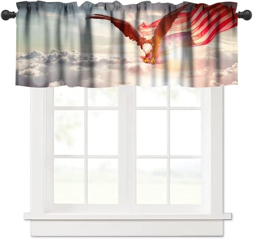 Mchenxin Patriotic Eagle Window Valance, 4th of July Independence Day American Flag Flying Print Blackout Short Window Curtain for Home Party Kitchen Bedroom Livingroom, 54x18inch