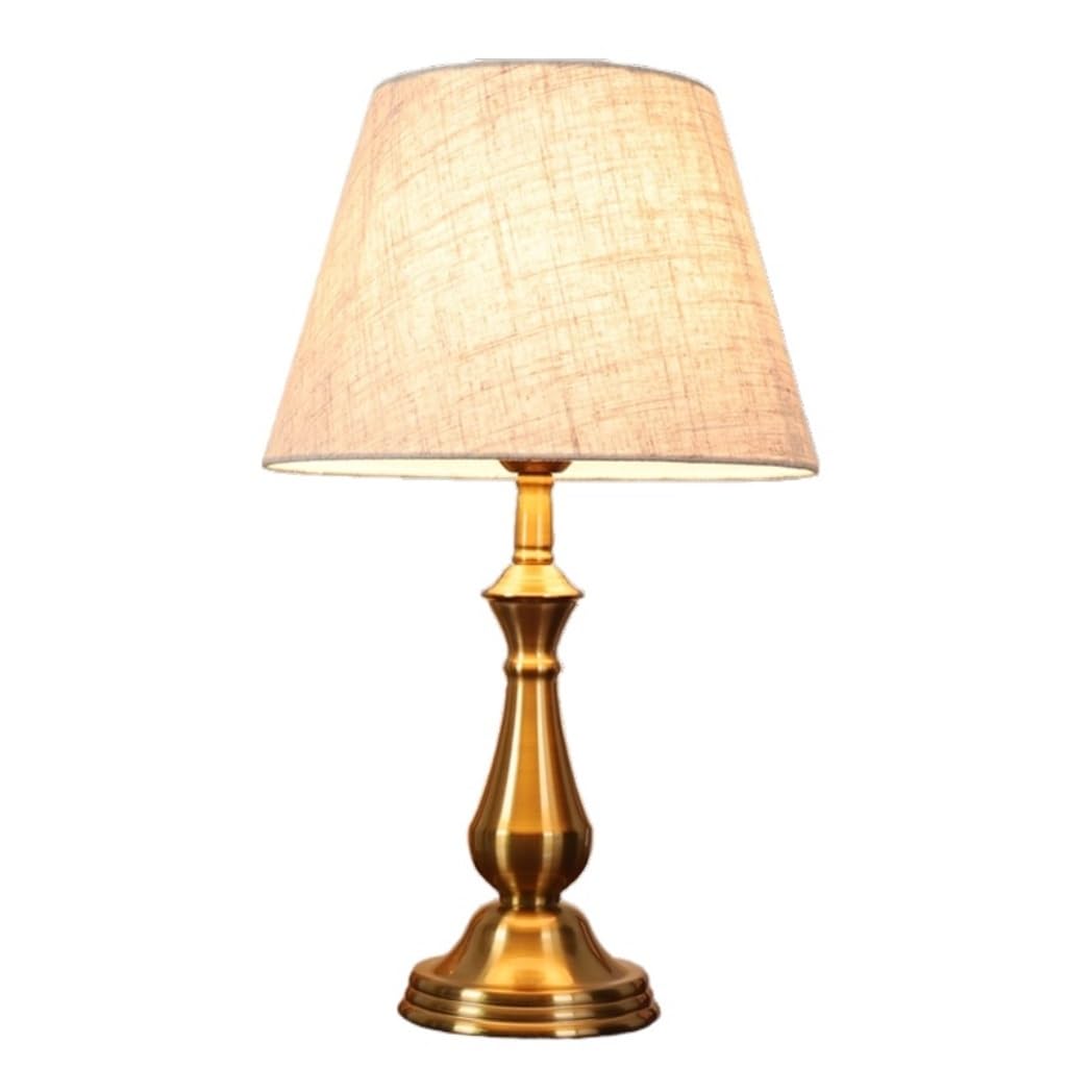 AZHKJKZH Table Lamp Iron Copper Plated Bedside Lamp Fabric Lampshade Modern Desk Light E27 Simple Nightstand For Home(B,Dimmer Switch)