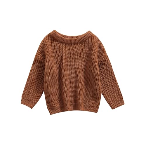 Image of Pivanzore Baby Girl Boy Toddler Knit Sweater Cute Round Neck Long Sleeve Blouse Pullover Oversized Sweatshirt Warm Kids Tops