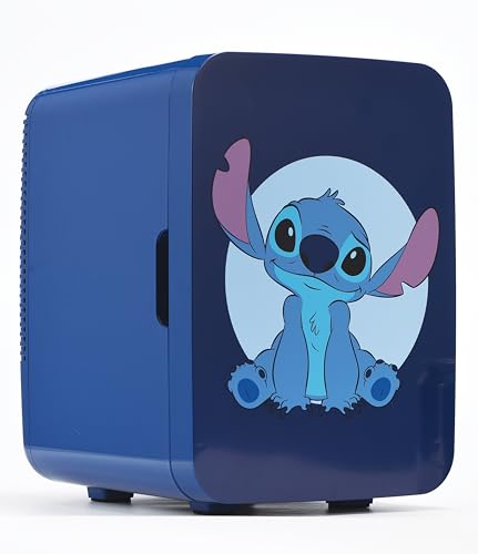 Ukonic Disney Stitch Mini Fridge 10L, Holds 15 Cans, AC/DC, Portable Cooler for Snacks & Drinks – Bedroom, Office, Dorm – Great Gift for Fans