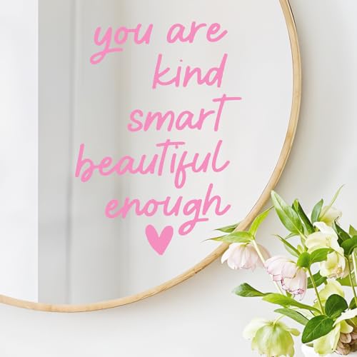 XLIUAX 2Pcs Pink Mirror Decal, Bathroom Mirror Decor Vinyl Mirrors Decal