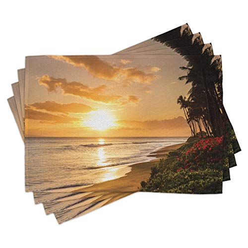 Ambesonne Hawaiian Place Mats Set of 4, Warm Tropical Sunset