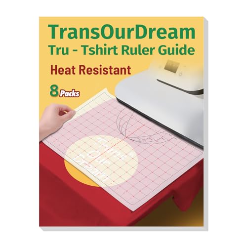 TransOurDream Heat Transfer Paper Supplies Reusable Direct Heat Resistant Tshirt Ruler Guide 8-Pack 16'' Large Cuttable Alignment Ruler, Special/V-Neck/Round Vinyl Centering Tool, S-5XL Adult Youth