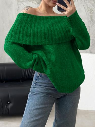 Image of Saodimallsu Womens Off The Shoulder Sweaters Oversized Long Sleeve Loose Ribbed Knit Fall Trendy Pullover Tops