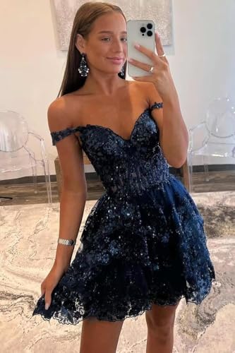 Off Shoulder Sequin Homecoming Dresses for Teens A-line Gilter Short Prom Cocktail Party Dress2