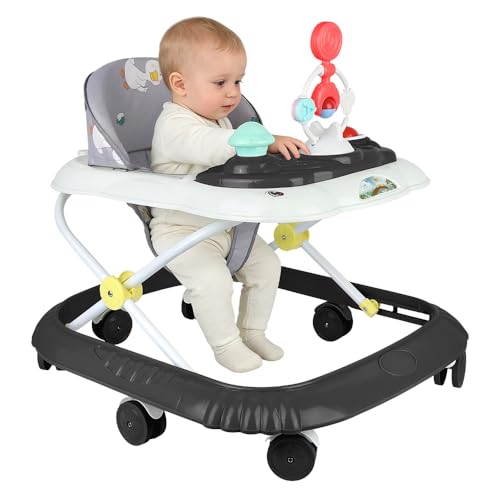 OHMG 4 en 1 Andador para bebé con bandeja de actividades musical extraíble, Andador de bebé fácilmente plegable, de 6 a 18 meses, hasta 18 kg,4 altura ajustable para niño niña niño (negro 67 x 72 x 92