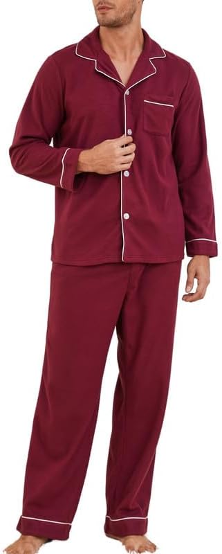 U2SKIIN Mens Button Down Pajamas Set Soft Classic Lapel Sleepwear Long Sleeve Flannel Top & Pants Set
