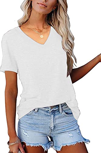 Neyouqe Basic Tee Womens White Short Sleeve Shirt Tunic Tops Blouse For Women Plus Size Dressy Casual Summer Girls Sexy Crewneck White Vneck Gym Tshirts Shirts For Women V Neck Womens Gym Clothes L #TOP1