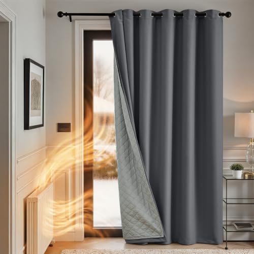 TOPICK Thermovorhang Kälteschutz doppelten Gardinen Ösen H260xB200 1 Stück | Gardinen Wohnzimmer Schwarz Türvorhang Verdunklungsvorhänge Schlafzimmer Vorhänge mit abnehmbare Schich