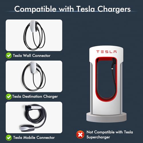 Ecotome Tesla to J1772 Adapter NACS to J1772 Adapter for BMW, Rivian, Ford, Chevy, Volvo, Mercede EV Charging, 60 Amp 250V Tesla Charger Adapters w/LCD Display