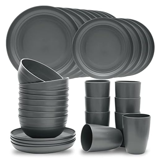 Dhnvcud 32-Piece Kitchen Plates and Bowls Sets,Lightweight Plastic Dishes Set for 8,Unbreakable Dinnerware Sets,Reusable Plates Set,Dishwasher and Microwave Safe, Dish Sets for Outdoor Camping,RV,Grey