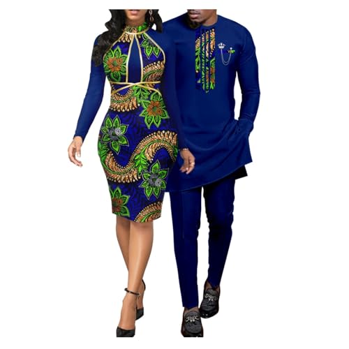 African Print Dresses for Women Matching Couple Outfits Men Clothes Jacket and Pant Sets Party Wear
