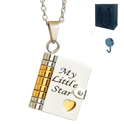My Little Star Book Necklace,2025 New My Incredible Daughter Book Necklace for Daughter,Birthday Day Gift,Openable Necklaces with 6 Pages of Engraved Information,Carries Everlasting Love