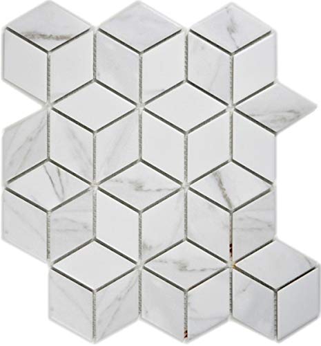 Azulejos de mosaico de cerámica blanca con diamantes POV Carrara MOS13-0102_f (10 unidades)